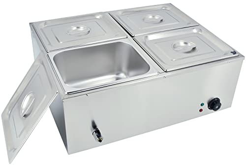 TAIMIKO Scaldavivande Professionale bagnomaria Elettrico per Buffet in Acciaio Inossidabile con 4 vassoi