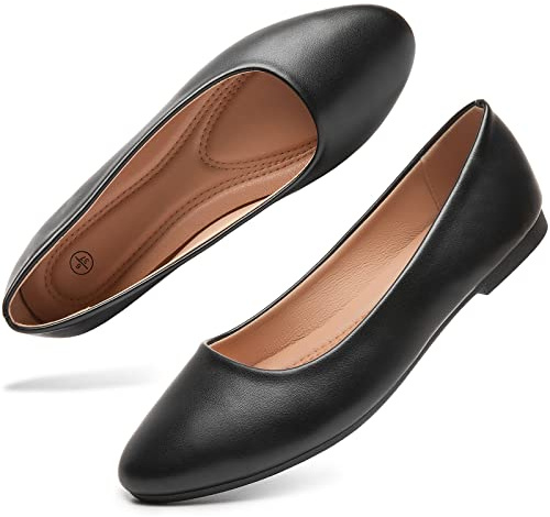 hash bubbie Women's Flats Shoes Ballet Flats Dress Shoes Comfortable PU Leather Slip on Shoes for Women(Black .US8)