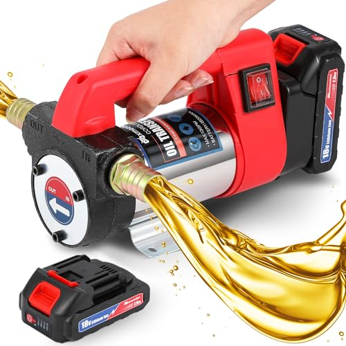 Mxmoonant Elettrica Pompa di Trasferimento Diesel, Autoadescante, Portatile, 50L/Min, 260W, 4200rpm, 4Kg, con 2 Batterie al Litio da 1500mAH, per Diesel, Cherosene