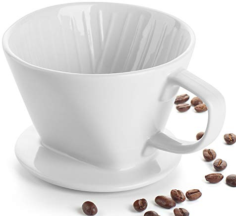 DOWAN Pour Over Coffee Dripper, Non Electric Pour Over Coffee Maker, Porcelain Slow Brewing Accessories for Home, Café, Restaurants, Easy Manual Brew Maker, White