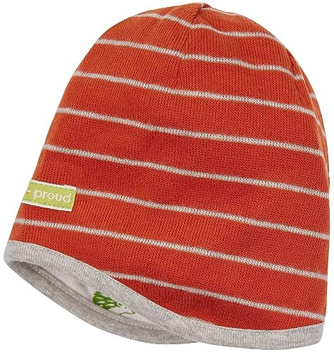 loud + proud Unisex Kinder Wendemütze Ringel, GOTS Zertifiziert Beanie-Mütze, Terracotta, 42-44 EU