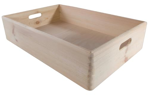 WooDeeDoo Extra Large Underbed Shallow Storage Crate Box | 60 x 40 x 13.5 cm | Untreated Paintable Pine | No Lid Crate Container Organiser