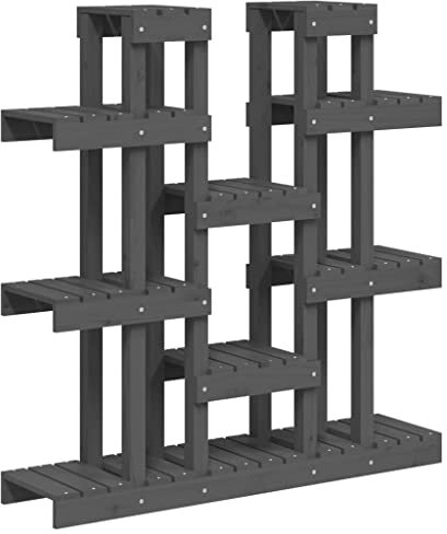 Makastle Pflanzenregal Holz, Blumenregal Outdoor Blumentreppe Pflanzentreppe mehrstöckig Holzregal Blumenständer für Garten Wohnzimmer Balkon Innen, Grau 104,5x25x109,5 cm