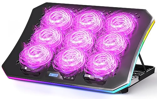 KeiBn Cooling Pad With 9 Quiet Fans, RGB Cooler for 15.6-17.3 Inch Gaming Laptop, 7 Height Stands, 2 USB Ports, Phone Stand - Purple