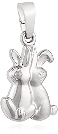 NKlaus Kettenanhänger Paar Kaninchen 925 Silber 16mm gesandelt-glanz Hassen rhodiniert 13731