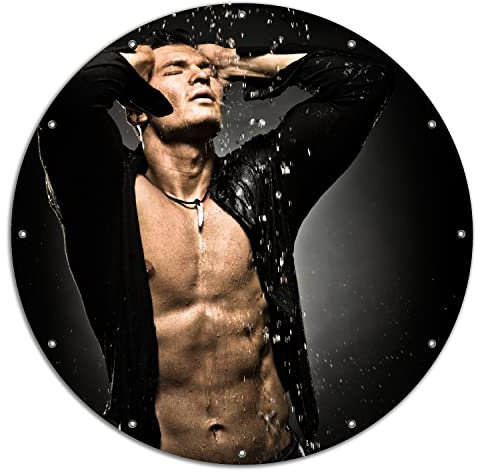 Wallario rundes Outdoor-Poster für Garten oder Balkon Sexy Mann unter der Dusche, Motivbanner 120 cm Durchmesser