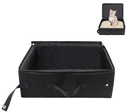 Caja Arena Portátil Plegable,Caja de Arena para Gatos Plegable,Impermeables Cajas deArena,Caja de Arena para Mascotas,para Hogar Exteriores Viajes,40x30x15cm(Negro)