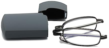 Hubeye Faltbare Lesebrille aus Edelstahl Mini Anti-Blau Sehhilfe für Herren und Damen Lesehilfe mit Hartschalen-Etui 1.50…