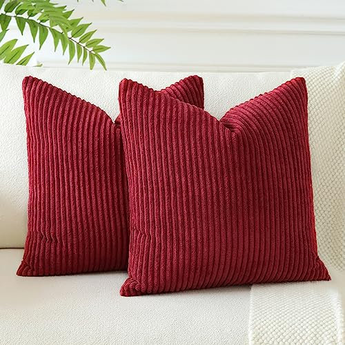 JOTOM 2er Set Cord Kissenbezüge Kissenhülle Dekorative Zierkissen Sofakissen Couchkissen Dekokissen Kissenbezug Deko Kissenhülle für Sofa Wohnzimmer 45x45cm Weinrot