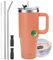 SUNTQ 850ml/30oz Tumbler mit Griff, Doppelwandige Vakuum Isolierte Wasserflasche mit Stroh und Deckel, Edelstahl Reise Kaffeebecher, Thermische Tasse für Getränke, Fit in Becherhalter(Pfirsichrosa)