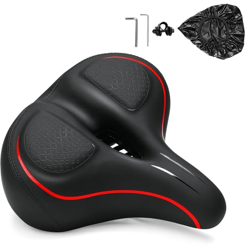 ENJOHOS Fahrradsattel,Fahrradsattel Herren Damen bequem,Fahrrad Sattel mit Wasserdichten fahrradsitz Überzug Fahrradsättel Größere Abmessungen für MTB,Trekkingrad,E-Bike,Cityrad, Heimtrainer (Rot)