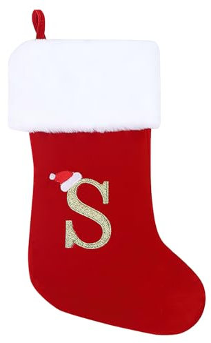 Personalized Christmas Stockings 45 cm Initial Monogram Embroidered Letter Christmas Stocking Red Velvet Xmas Stockings Classic Christmas Stockings Holiday Decor Tree Decoration for Kids & Adults (S)
