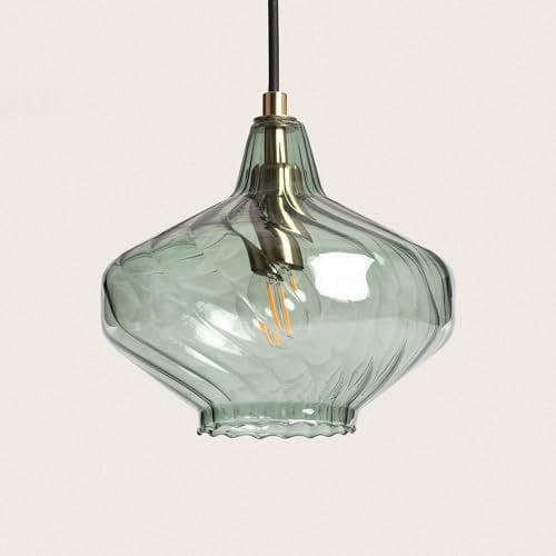 LEDKIA LIGHTING Lámpara Colgante Cristal Blas 1600xØ200 mm Verde Oliva E14 Casquillo Gordo Cristal Decoración Salón, Habitación, Dormitorio
