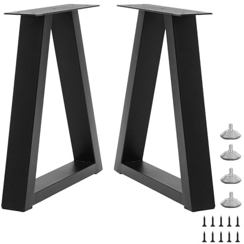 Rioychan Lot de 2 pieds de table trapézoïdaux en métal de 40,6 cm pour banc, table basse, pieds de meubles à faire soi-même, vis et patins réglables, 40,6 x 27,7 cm