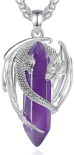 AEONSLOVE Wikinger Drachen Halskette Herren Amethyst Anhänger Kristall Kette Damen Drachen Anhänger Kette Amethyst Kette Heilsteine Kette Edelstein Drachen Schmuck
