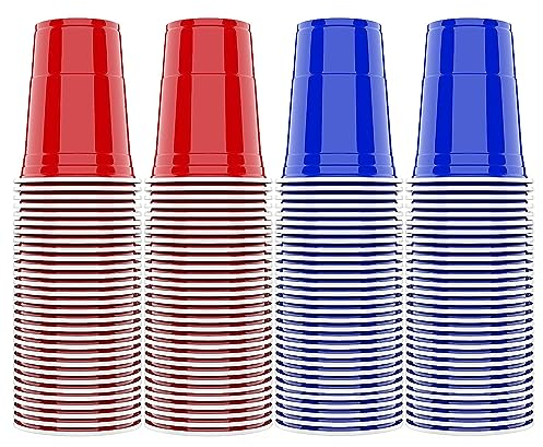 AOLUXLM Gobelet Reutilisable, 100 Gobelets, 16oz (473ml) Gobelet Rouge + Gobelets Bleus, Répétable Tasses pour Barbecues, Fêtes, Anniversaires, Camping
