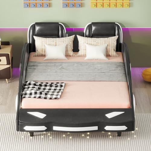 I0I&I0I Flachbetten, Auto-Modellbetten - Kinderbetten in Weiß, Stilvolles Autodesign für Kinderzimmer (Schwarz, 140 x 200 cm)