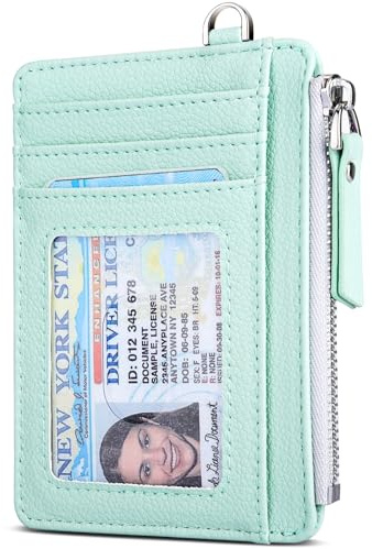Teskyer Portafoglio sottile e minimalista, con blocco RFID, portafoglio in pelle con cerniera per uomini e donne, 3,5 x 4,7, minimalista, verde chiaro, 3.5 x 4.7, Minimalista