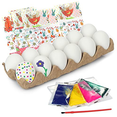 com-four® 24-teiliges Eiermalset, Deko-Eier mit Malfarbe und Pinsel sowie Eiermalschablonen mit Stiften, Eier zu Ostern selbst bemalen (048-teilig – Malset – Ostereier)