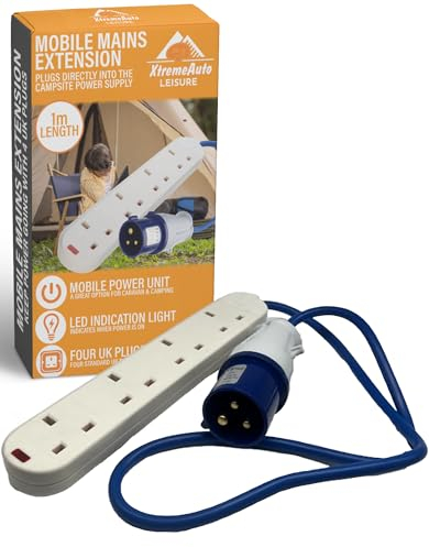 Xtremeauto Camping Electric Hook Up Cable Extension Lead - 4 Gang Power Hookup Sockets, Perfect Accessory For Caravan, Tent & Motorhome Mains Power Lead (1M)