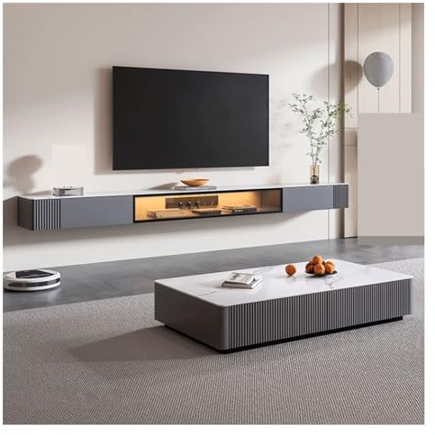 Mueble TV Suspendido Soporte flotante for TV montado en la pared con gabinete de almacenamiento, soporte for TV for dormitorio, sala de estar con luz LED, soporte for televisión moderno con tablero de