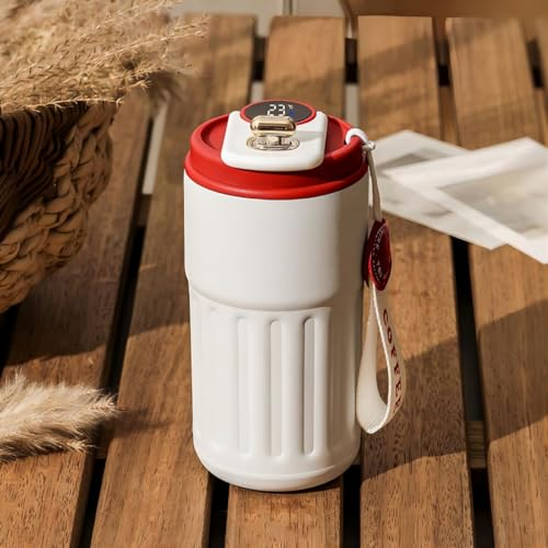 ZMHQLPDZ Taza de café de viaje a prueba de derrames de 15 onzas, vaso de café aislado inteligente para llevar, tazas de café reutilizables con tapa de sellado, tazas de viaje de café de acero (Rojo)