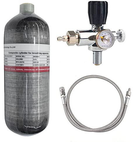 TUXING PCP Air Tank High Pressure Composite Cylinder,2L Carbon Fiber Air Tank with Pcp Filling Regulator Valve for Pcp Air Rifle Scuba Tank (Empty Bottle), M18*1.5