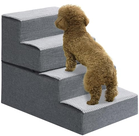 Hundetreppe für kleine Hunde Abnehmbare Haustiertreppe Katzentreppe für Sofa Bett, Abnehmbarer Bezug, Waschbar rutschfest Haustiertreppe für Katzentreppe(4-Stufen-Treppe)