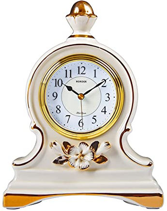 LUOYAOB Vintage Kaminuhr Kaminuhr, Antike Tischuhr, Leise, Nicht tickende Kaminuhr aus Keramik, Schicke Wohnkultur als Geschenk für Kaminsims, Regal, Schreibtisch, Arbeitsplatte (Color : White)