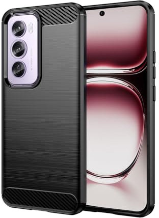 Wookfiss Hülle für Oppo Reno 12 5G, Weiche Kohlefaser Design Handyhülle Silikon TPU Flexible Stoßfeste Kratzfest Schutzhülle Kompatibel mit Oppo Reno 12 5G, Schwarz