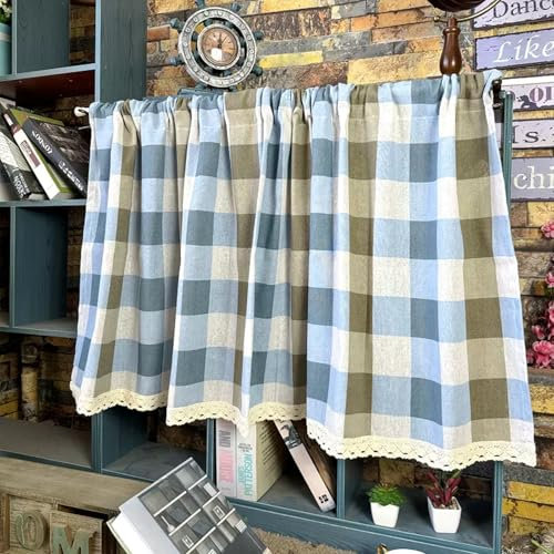 Lin Rideaux Cuisine, Rideaux De Cuisine À Carreaux ,Rideaux Brise-Bise,Rideau Sous Evier,Petit Rideau Occultant Court,Rideaux De Cuisine Opaques,Rideau Brise Vue,Pour Cuisine Salon Maison De Campagne(