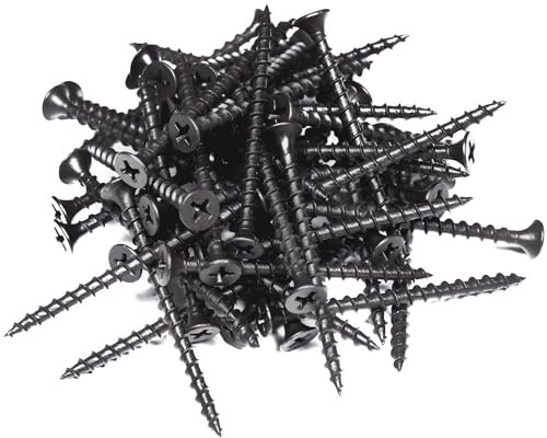 DIYUK Premium Black Wood Screws Length: 25mm (Pack of: 100) Phosphate Coated Coarse Thread Self-Tapping Drywall, and Plasterboard Fixings