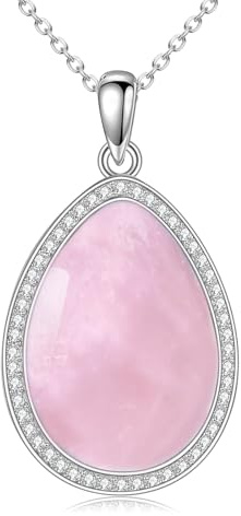 POPLYKE Collier en quartz rose pour femme - Argent sterling - Quartz rose - Collier goutte d'eau - Pendentif en pierre rose, Argent sterling, Pas de gemme