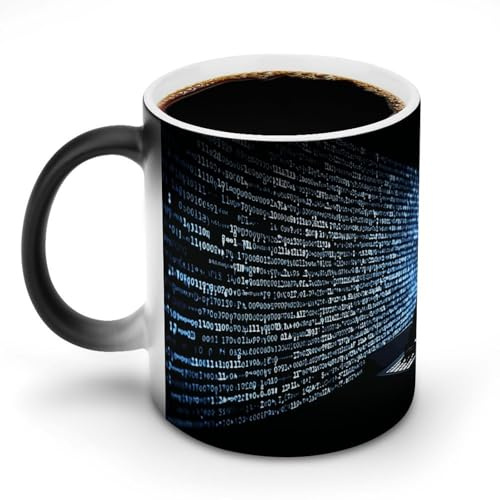 NWTRK 11oz Ceramic Coffee Mug Heat Sensitive Magic Coffee Mug Color Changing Coffee Cup Programmer Programming Code Tea Cup for Women Men