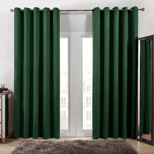 Vorhang Verdunkelung Ösen 160 x 90 cm Dicker Stoff Thermovorhänge Gegen Kälte Outdoor Vorhang Wetterfest mit Ösen 2Er Set für Schiene Blackout Curtains, Dunkelgrün