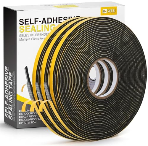 Inwee Burlete Adhesivo, Cinta Selladora Espuma Burlete de 6mm x 1.5mm, Burlete para Puertas y Ventanas del Hogar, Espuma Burlete Adhesivo de Alta Densidad para Aislante,Ruido y Colisión 20M, Negro