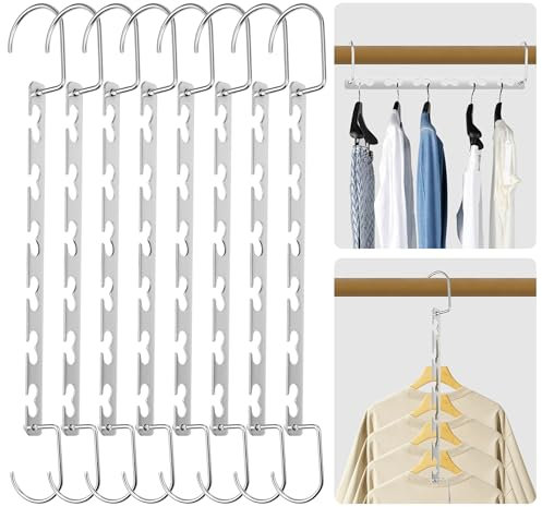 8 Pezzi Magici Organizer Armadio Antiscivolo,Grucce Salvaspazio,Magici Organizer Armadio, Appendini Armadio，Adatto per pantaloni, jeans, abiti, gonne e vestiti