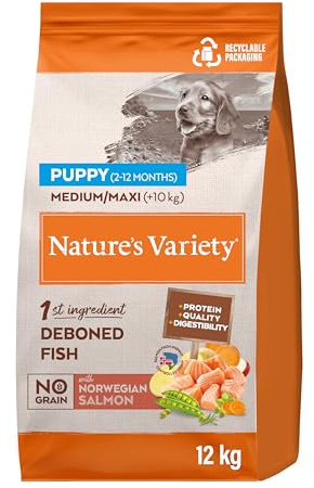 Nature's Variety No Grain Medium & Maxi Junior Hundefutter mit Lachs ohne Dornen – 12 kg