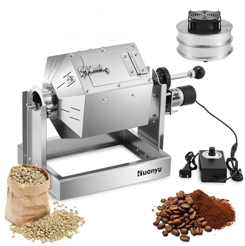 Huanyu Tostadora de Café con Enfriador de Granos de Café Capacidad 500g Máquina Tostadora de Café de Acero Inoxidable Tostadora Multifuncional para Cacahuetes y Granos
