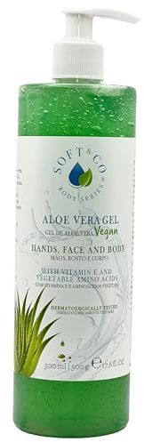 SOFT & CO - Vegan Aloe Vera Gel 500ml - Refreshing, Soothing and Moisturising - 100% Pure Aloe Vera, Dermatologically Tested - Beauty/Skin Care