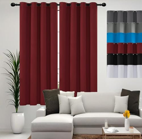 JIAHAO Total Blackout Curtains 125 x 220 cm Drop Eyelet, Lightweight, Curtain Door Curtain Insulated Energy Efficiency Eyelet for Bedroom,1 Panels, Red