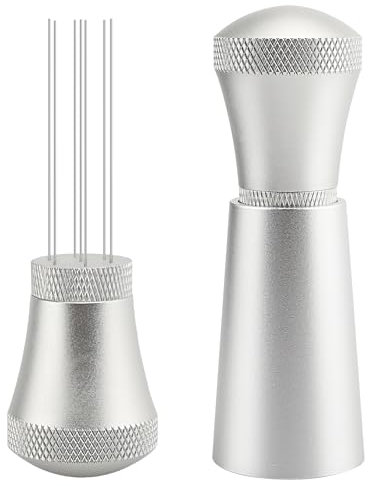 WDT Tool Espresso Coffee Stirrer, Honeueuen Aluminum Alloy Coffee Stirrers Distributor with Stand, Coffee Distributor with 7 Needles, Silver
