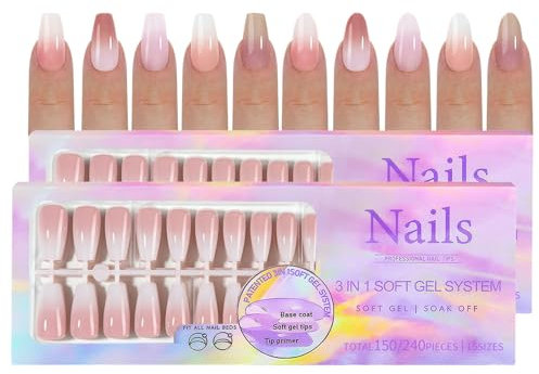 Joyeee Uñas Postizas Press on Nails, 300pcsuñas Postizas Francesas Cortas, 5 Colores 2 Formas Uñas 15 Tamaños Uñas, Cubierta Completa Uñas Postizas para Mujeres Niñas