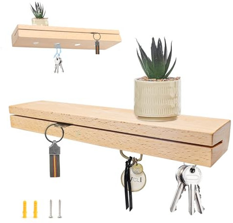 WJUAN Soporte Magnético para Llaves de Roble - Tablero Organizador con Ranura Ajustable y Kit de Montaje (2 Tacos + Tornillos)