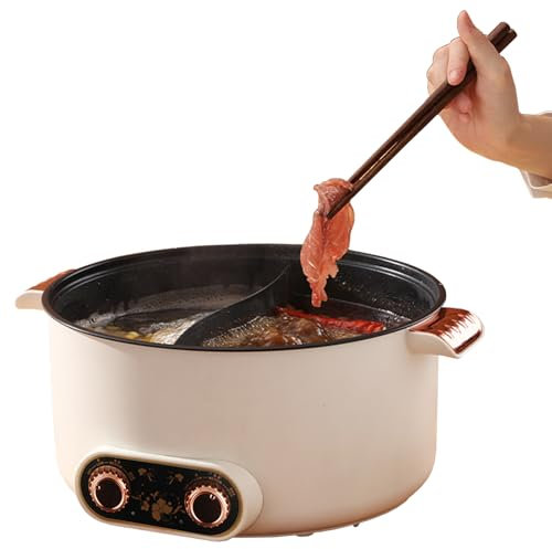 Hot Pot, pentola elettrica da 5 l, con riscaldamento rapido e doppia manopola, 1350 W, con rivestimento antiaderente, 3 livelli di regolazione della temperatura, per zuppa di pasta da bistecca