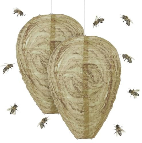 KEQAR 2 Stück Wespennest Attrappe Wetterfest, Wespenabwehr, Dauerhaft Vertreiben, Präventiv Gegen Wasp, Wespenfalle Künstliches Nest, Fernhalten Bienen, Anti Hornissen für Balkon/Garten Outdoor