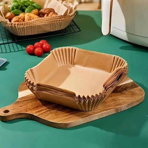 100PCS Square Air Fryer Parchment Paper Liners, Disposable & Greaseproof, Compatible with COSORI, Ninja, Tefal, Russell Hobbs & More Fryers