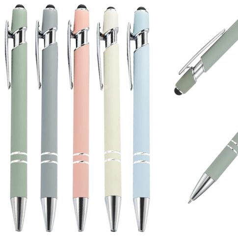 HABNI 5 Stück Kugelschreiber Hochwertig, Schwarze Tinte Kugelschreiber mit Rutschfeste Griffzone,Kuli Metall Kugelschreiber Set für Büro und Haushalt, Morandi Farben