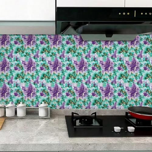 Mosaikfliesen Marmor Grün Lila Selbstklebende Fliesen Küche PVC Fliesensticker Wasserdicht Klebefliesen Selbstklebend Fliesenaufkleber Boden Ölfest Tile Sticker Bad Fliesen zum Kleben 30x30cm/20 Pcs