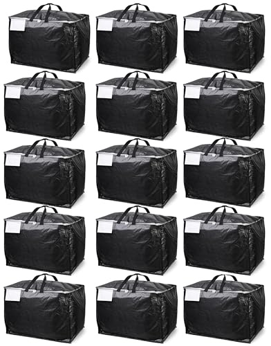 Moving & Storage Bags – HEAVY DUTY 100L - PREMIUM Grade, Reusable Zippered Tote for Moving House, Clothes Storage, Camping, Attic & More – Industrial Strength Laundry & Utility Bag (15 Bags)